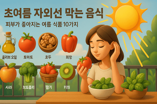 여름 먹거리를 고루 섭취하고 있는 웹툰 이미지