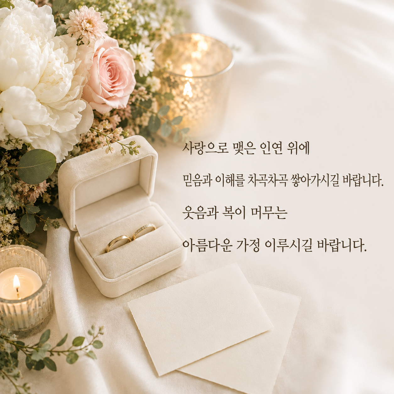 결혼 축하 문구 5 - 사랑과 믿음, 이해가 쌓이는 아름다운 가정을 기원하는 글귀
