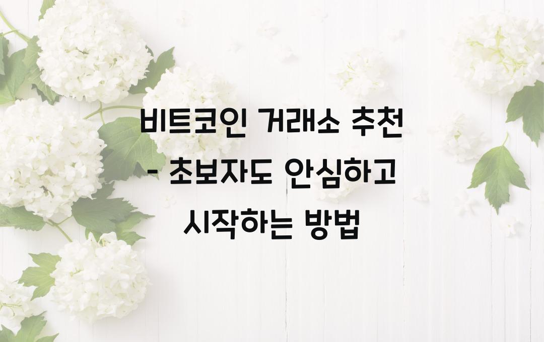 비트코인 거래소 추천 – 초보자도 안전하게 시작할 수 있는 곳