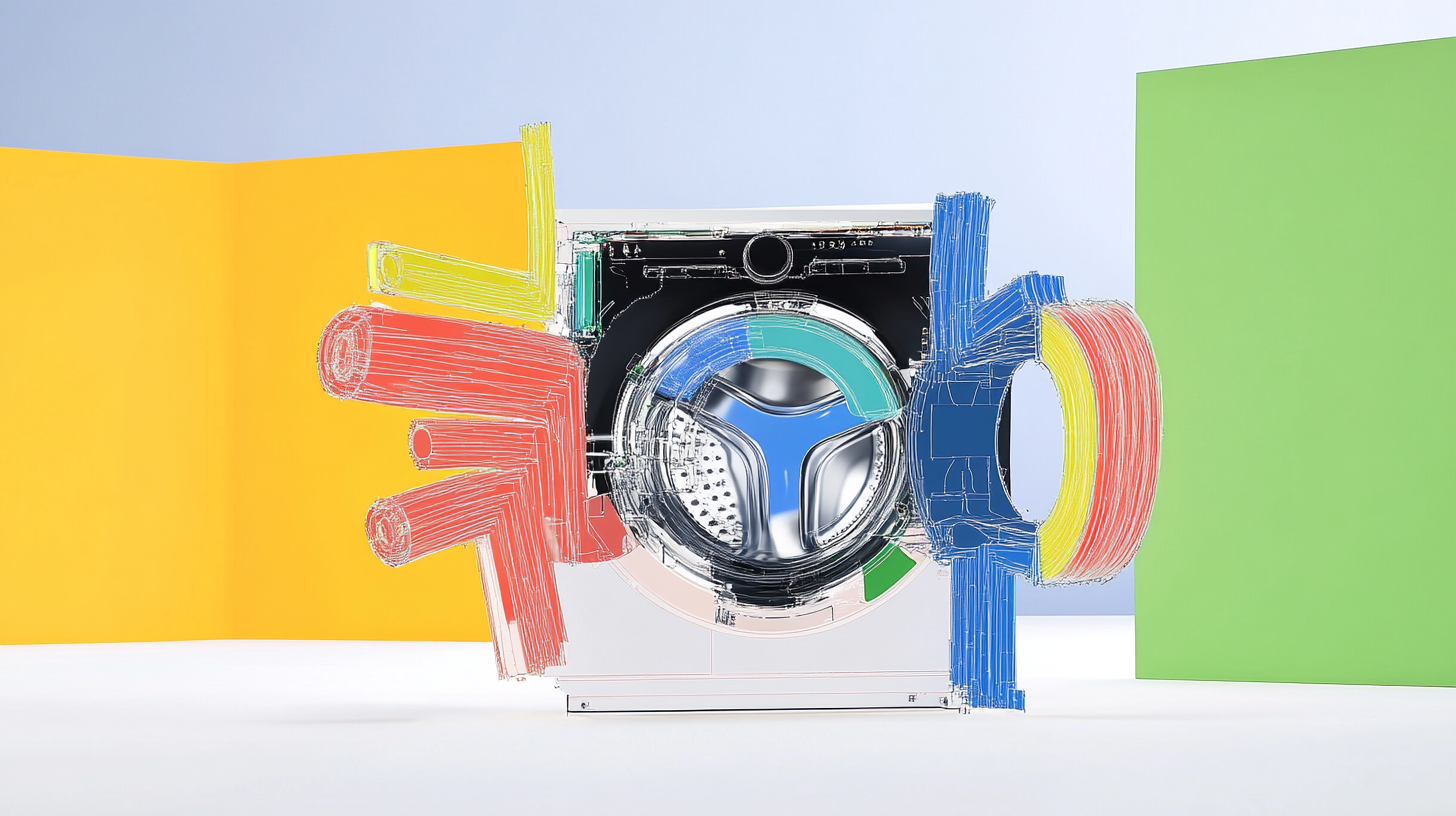 삼성 WF25CB8890BV 세탁기의 상세 단면도로 AI 맞춤 세탁 기능이 작동하고 있는 모습.