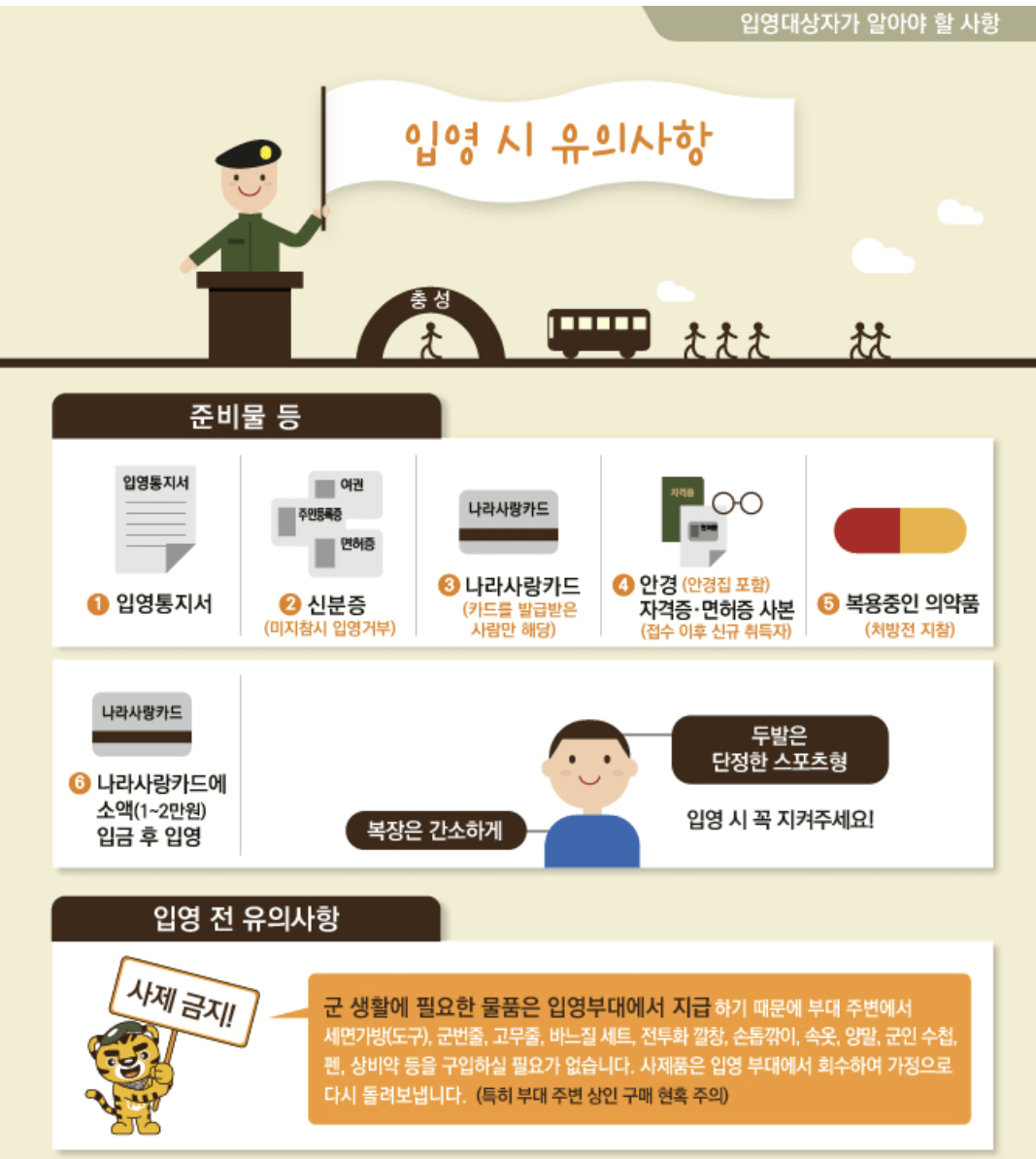 군대 훈련소 준비물