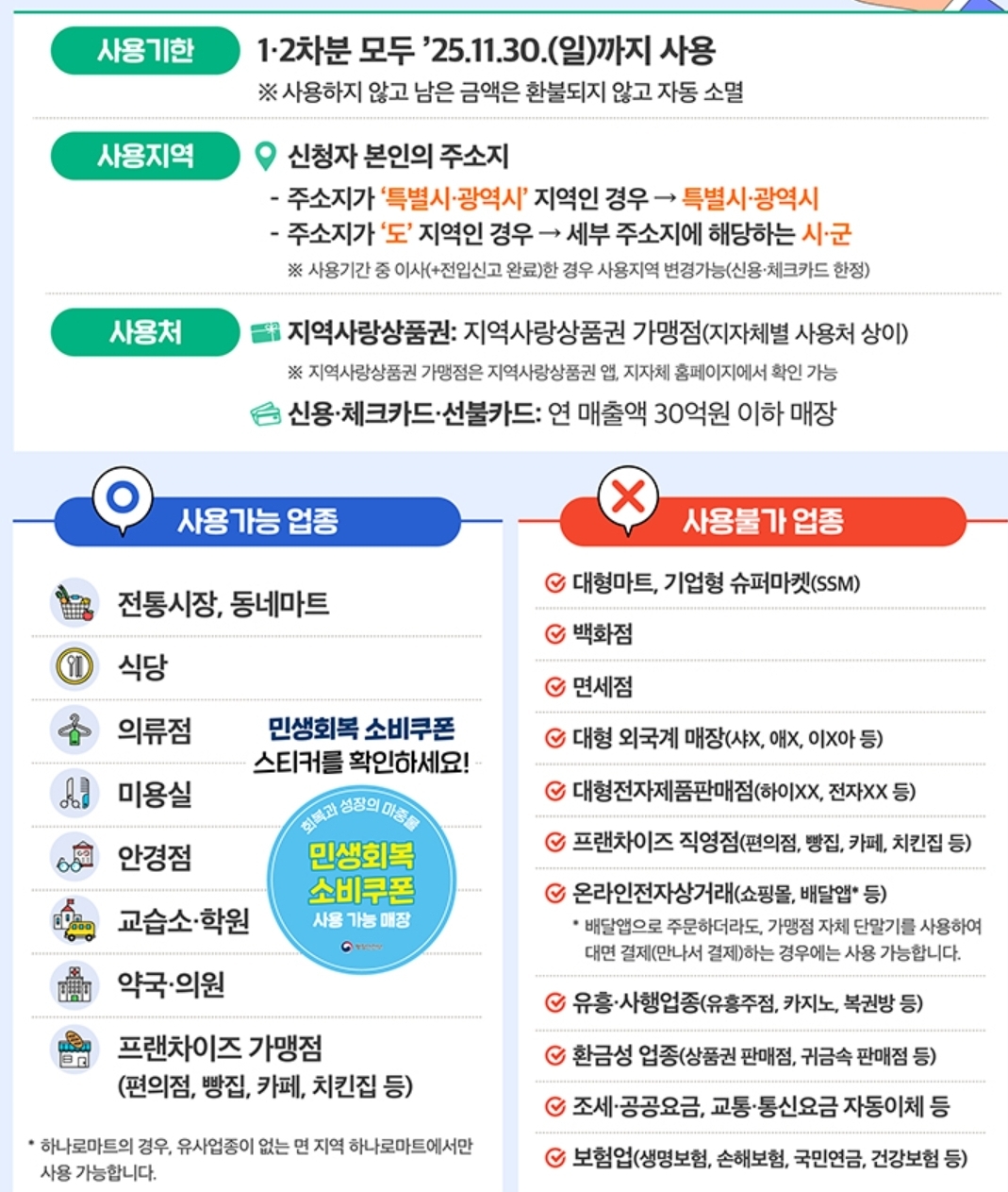 사용가능 업종과.사용불가능 업종안내.행정안전부