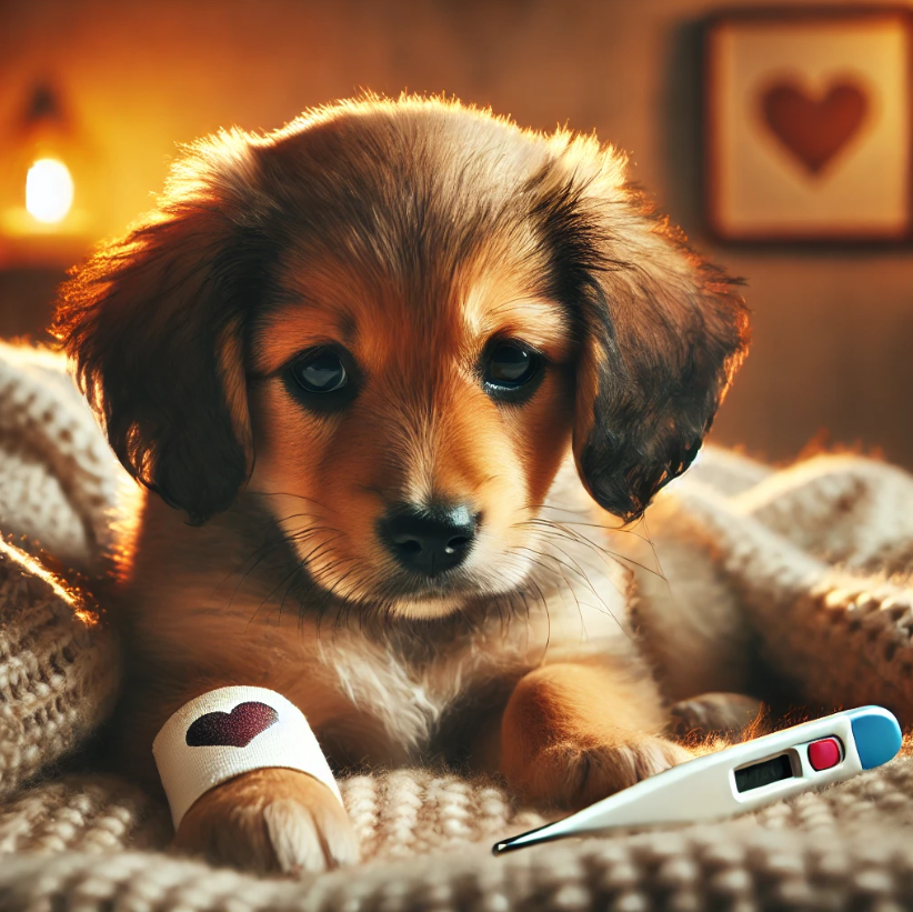 병에 걸린 아픈 강아지