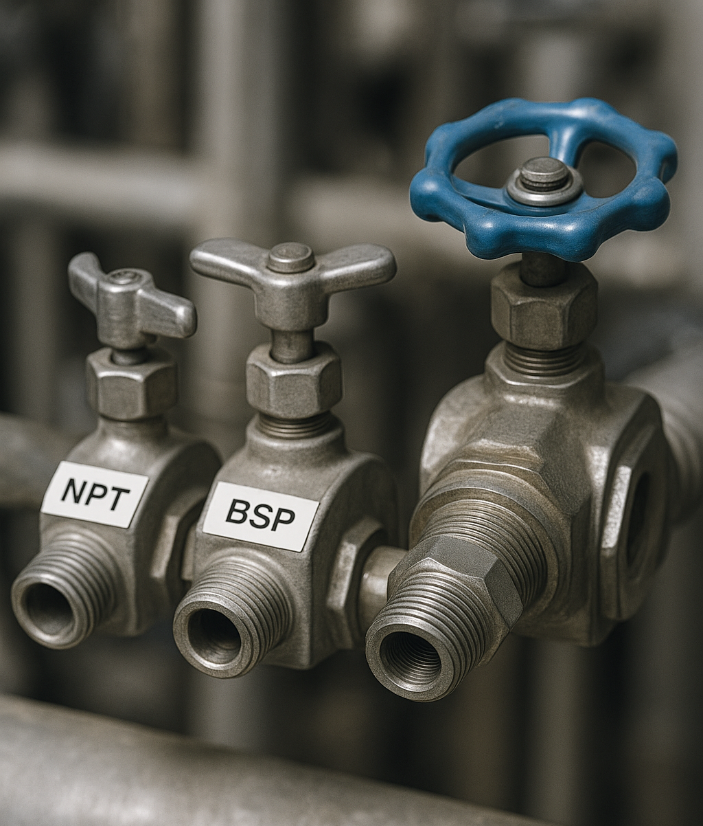 Pipe connection with NPT, BSP, Metric threads in industrial valves
