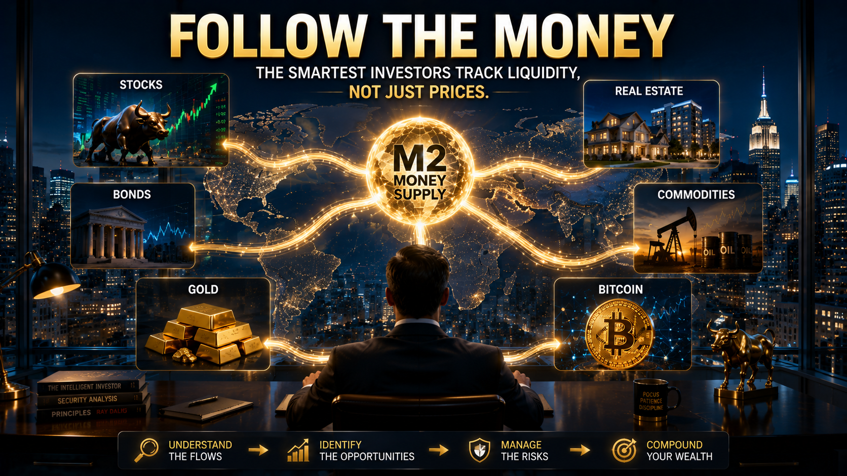 Investor tracking liquidity flows and capital movement across global financial markets instead of focusing only on prices