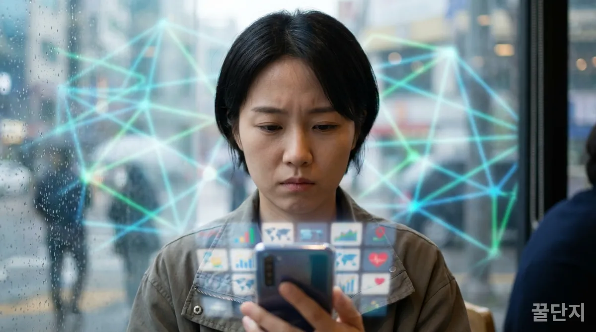AI 시대 개인정보 보호의 중요성을 보여주는 디지털 데이터 흐름