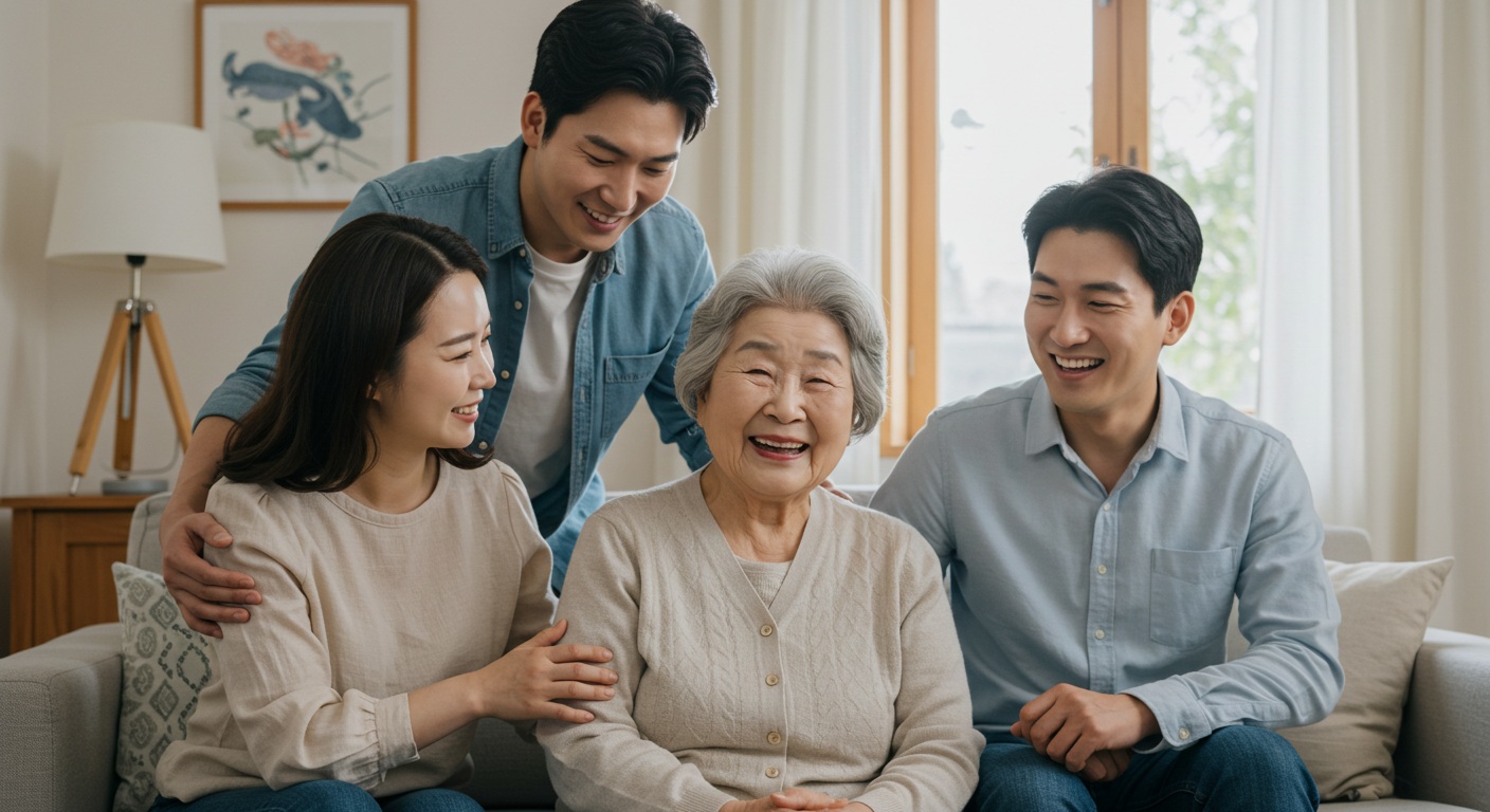 노인 돌봄 서비스를 통해 웃음을 되찾은 노인과 안심하는 가족들