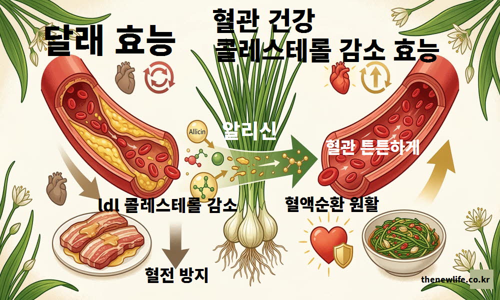 달래 효능이 혈관 건강과 콜레스테롤 감소를 돕는 이미지