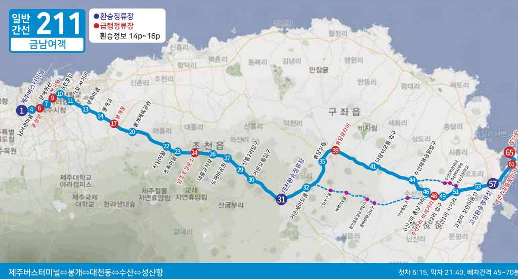 제주도 버스노선 - 일반간선버스201, 202, 일반간선버스211, 212, 일반간선버스221, 222, 일반간선버스231, 일반간선버스232, 일반간선버스240, 일반간선버스251, 252, 253, 254, 255, 일반간선버스260, 일반간선버스270, 일반간선버스281, 282, 일반간선버스291, 292, 295