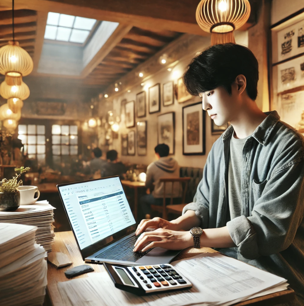  세금 서류를 정리하는 프리랜서