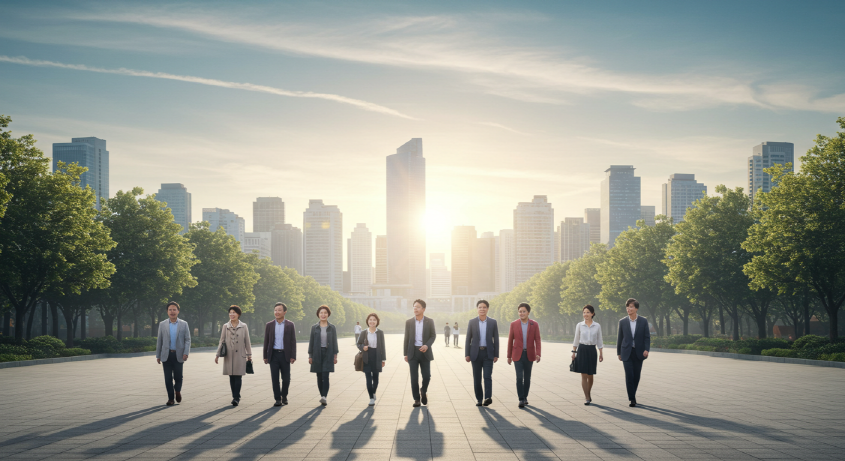 국민펀드를 통한 새로운 정치의 지평을 상징하는 밝은 미래 이미지