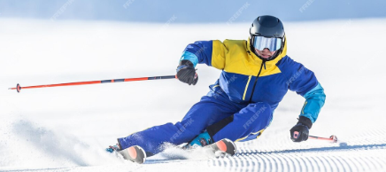 <스키어가 멋지게 활강하고 있다>
스키 장비의 역사와 초기 형태