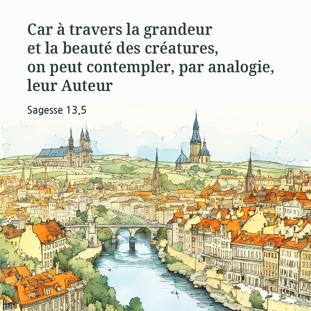 Car &agrave; travers la grandeur et la beaut&eacute; des cr&eacute;atures, on peut contempler, par analogie, leur Auteur. (Sagesse 13,5)