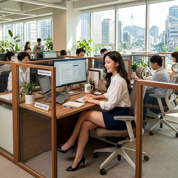 직장에서 열심히 일하고 있는 모습