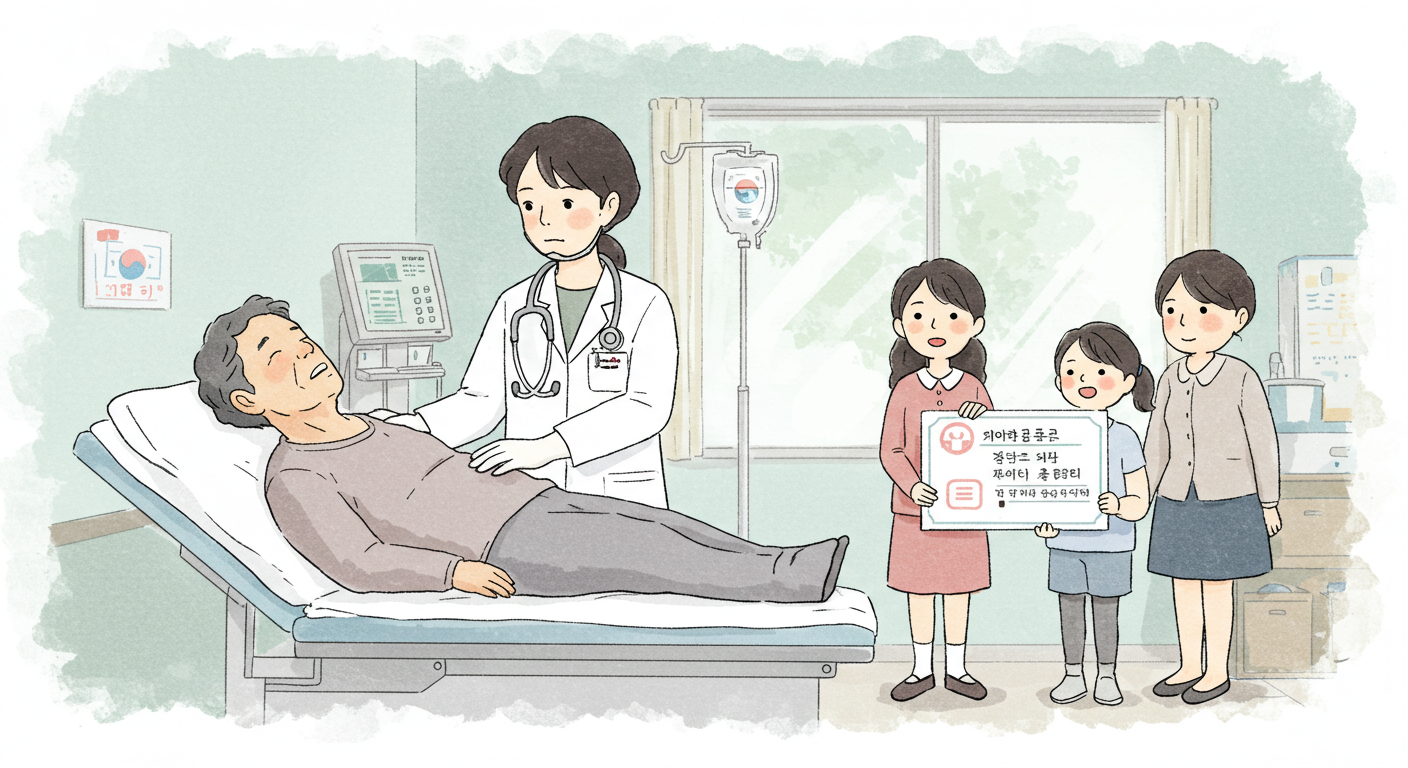 본인부담상한제로 의료비 초과분을 돌려받는 장면