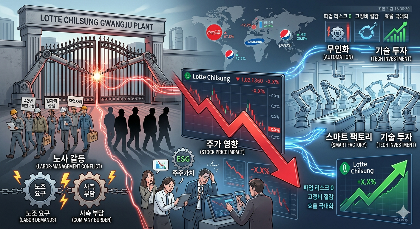 롯데칠성 광주공장 폐쇄 (노사갈등, 주가영향, 무인화)