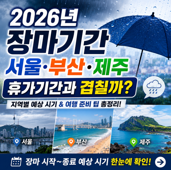 2026년 장마기간 "휴가 예약했는데 비만 오면 어떡하지?" 서울 부산 제주 휴가일정 전부알려드림1