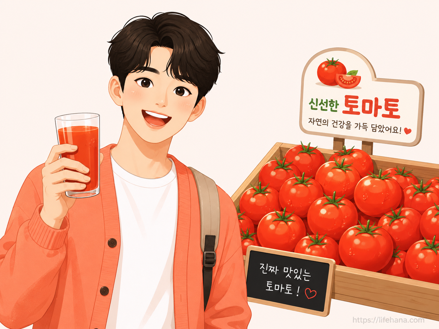 제24회 퇴촌 토마토축제 공식 안내 포스터와 붉은 토마토 가득한 활기찬 행사장 전경 일러스트
