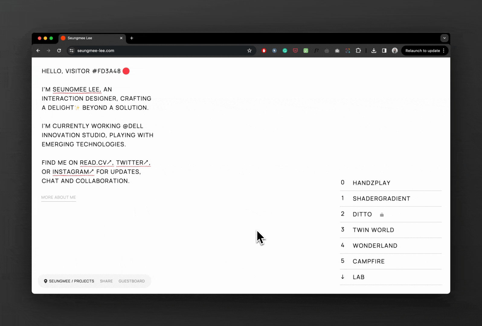 Interaction for switching between 'project' and 'lab'
