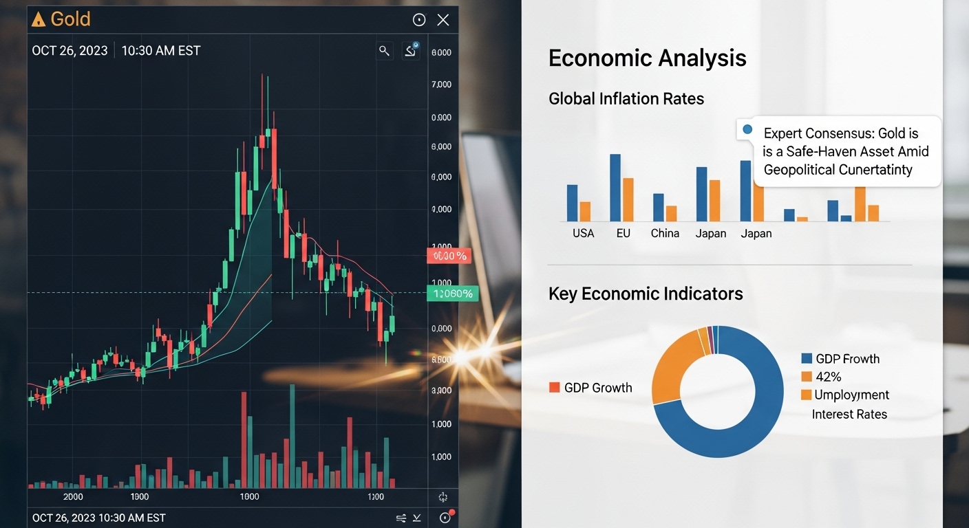 금 가격 차트와 경제 분석 자료를 보여주는 이미지