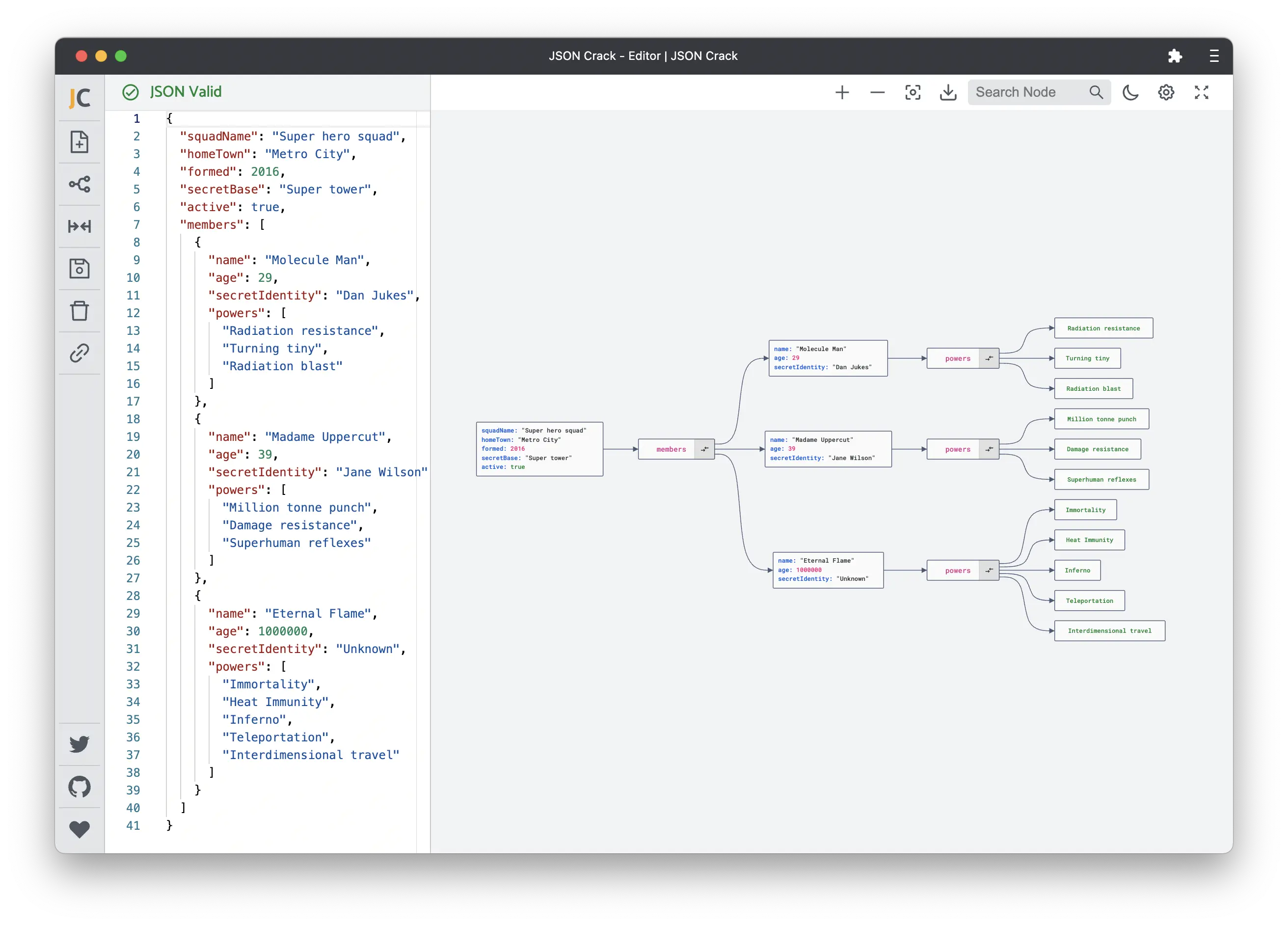 Screen using JSON Crack