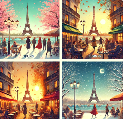 파리 봄, 여름, 가을, 겨울 비교 사진