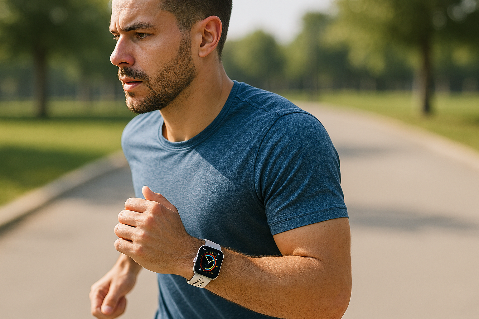 운동 중 스마트폰 없이 애플워치를 착용한 모습