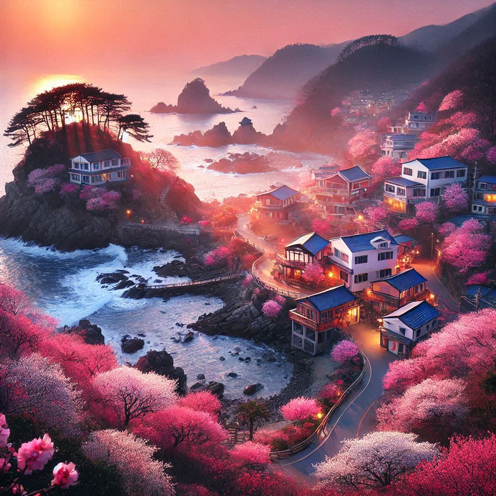 Paisaje de principios de primavera de Oseosan en la costa oeste de la provincia de Chungcheong