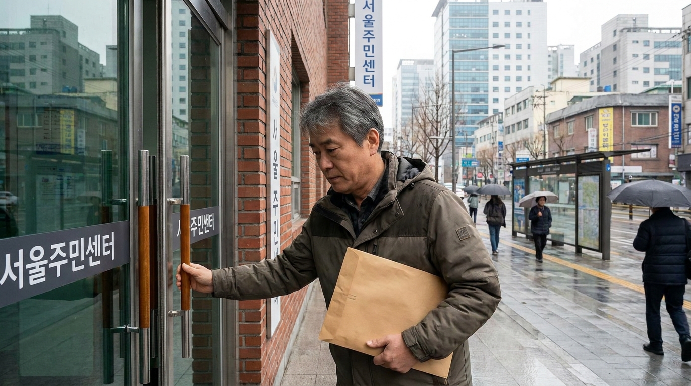 지원금 누락 해결을 위해 관할 사무소를 방문하는 모습