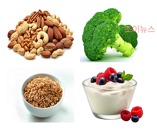 퓨린 함량이 낮은 식품, 견과류/브로콜리/현미밥/요거트