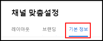 채널 맞춤 설정 탭 기본 정보