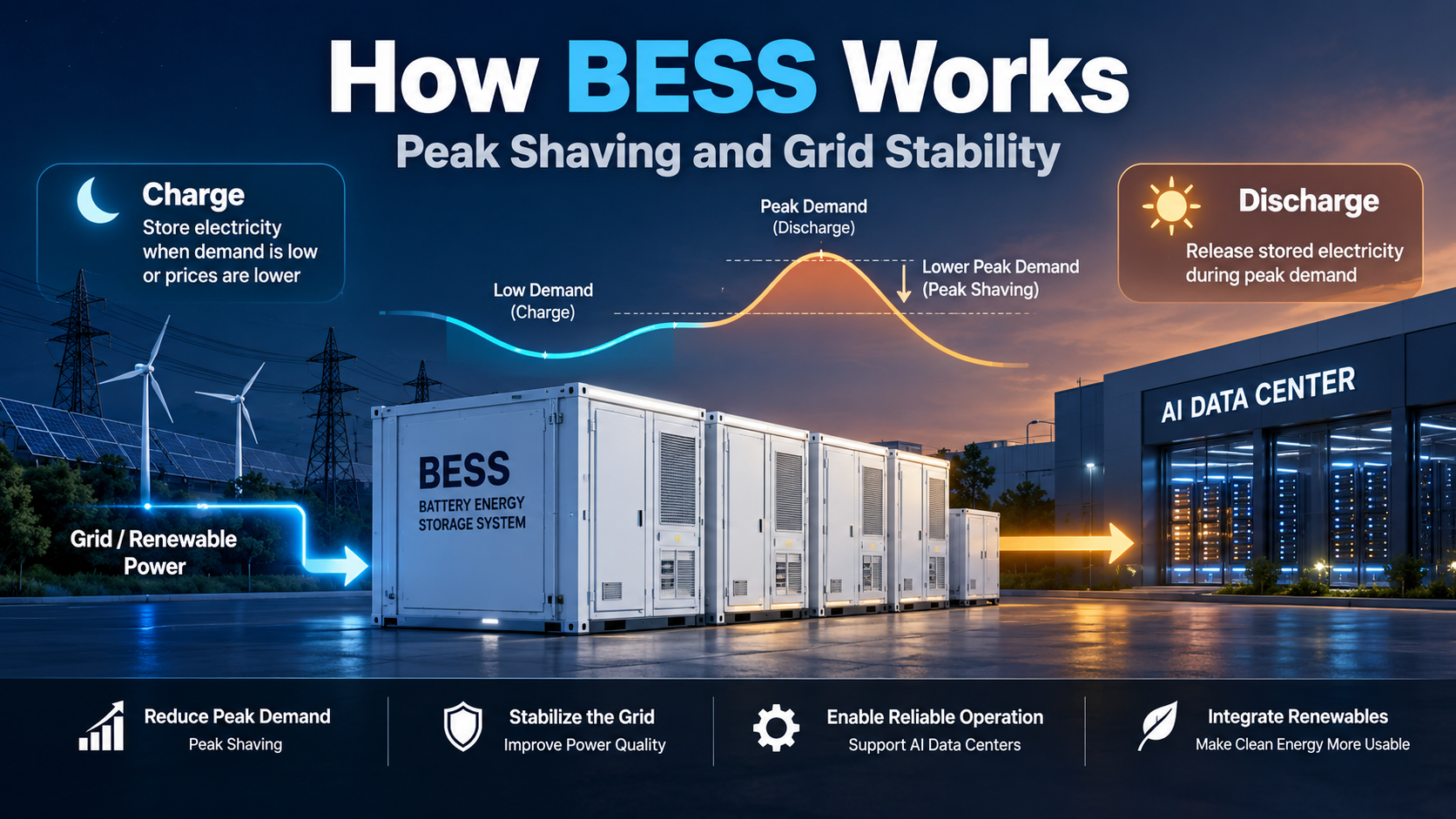 How BESS works for peak shaving and grid stability in AI data centers