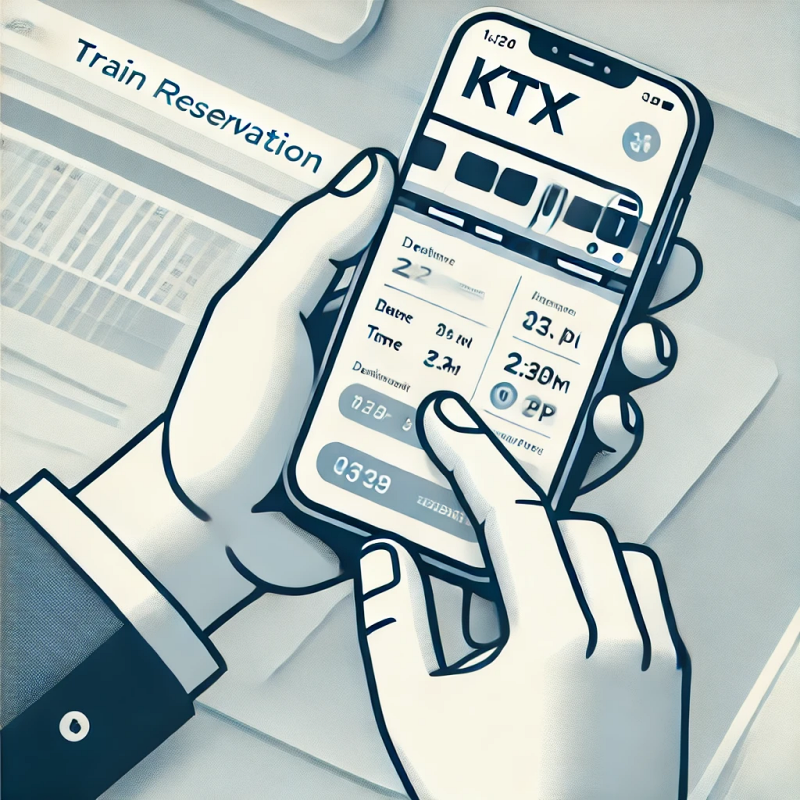 스마트폰으로 KTX 티켓을 예약하는 장면