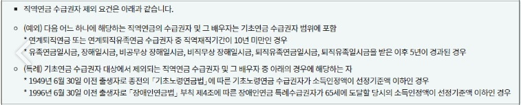 직역연금 수급권자 제외요건