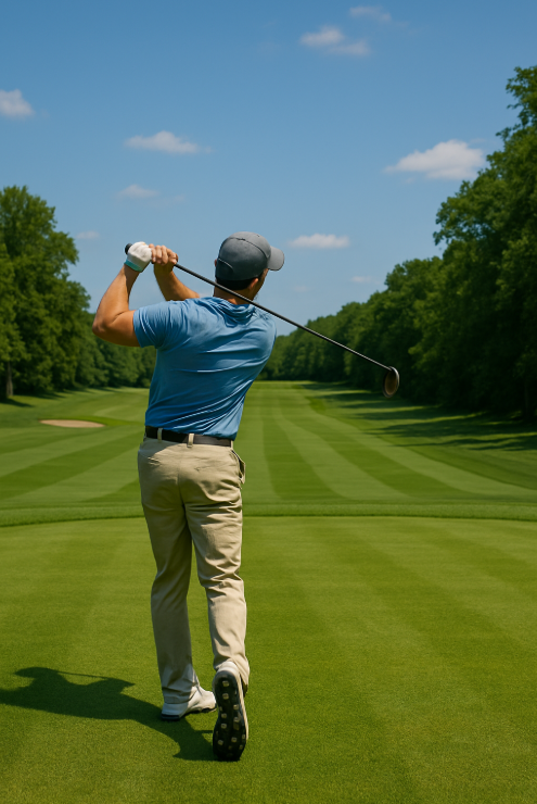 골프장에서 드라이버 치는 모습