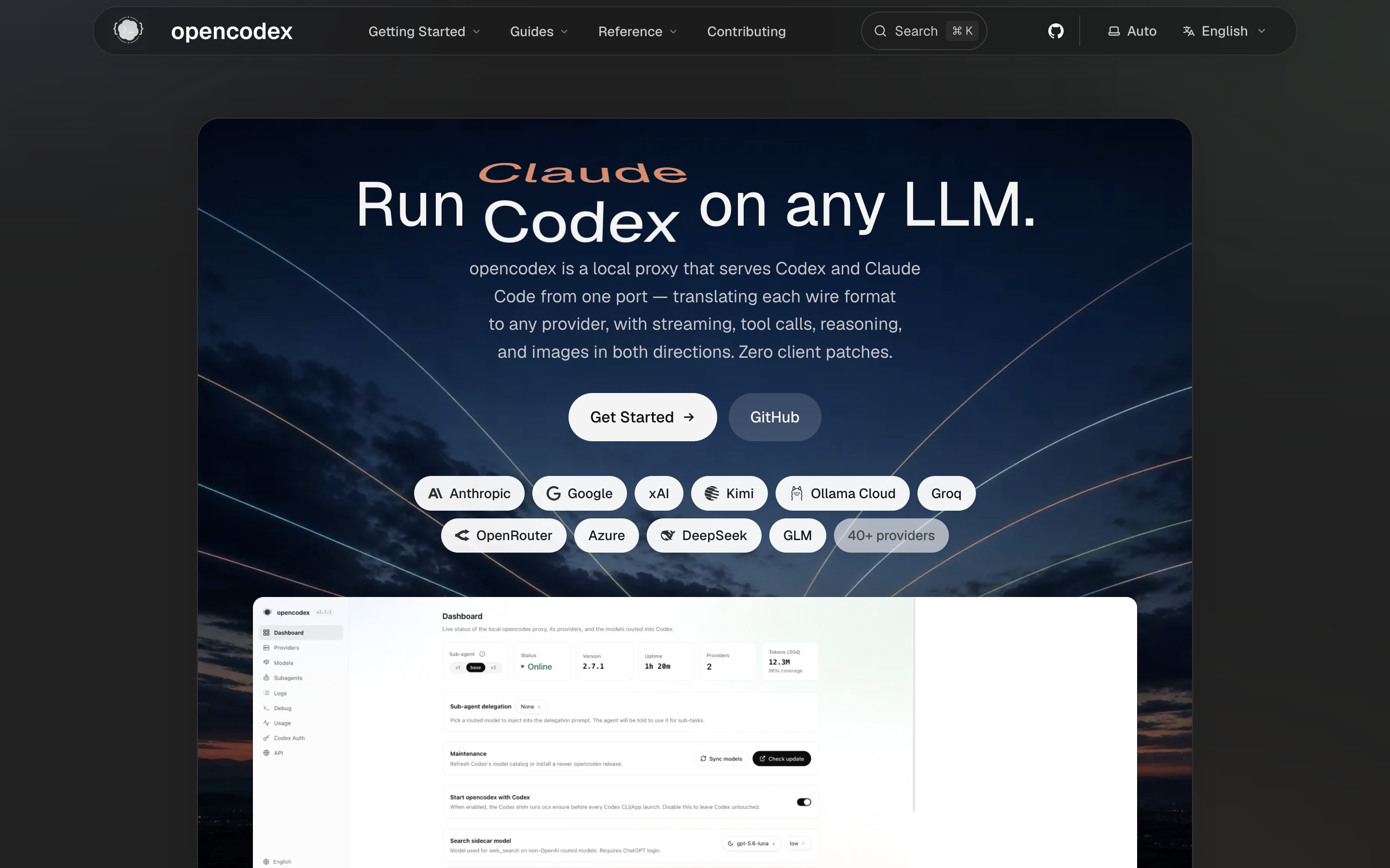 opencodex 공식 사이트와 웹 대시보드