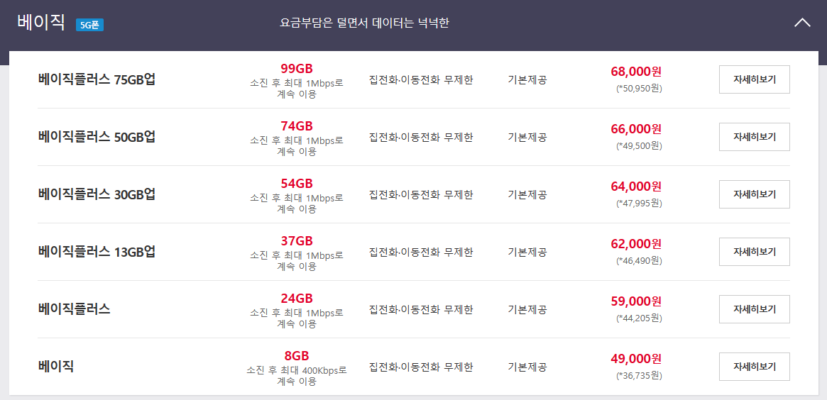 5G 중간요금제