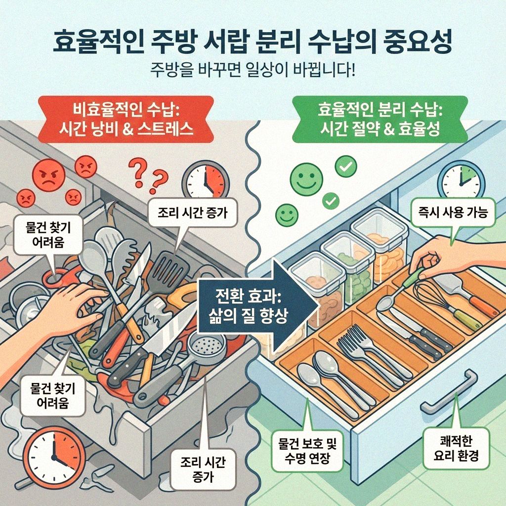 깔끔한 주방 만들기 서랍 속 분리 수납 도구 활용법