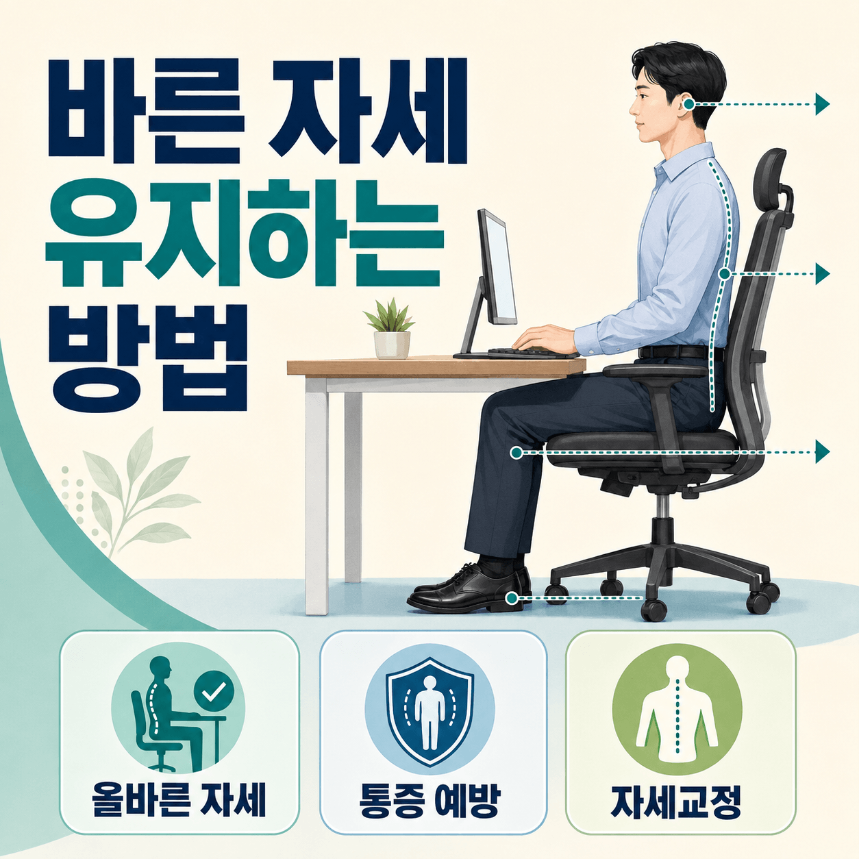 바른 자세 유지하는 방법 (올바른 자세, 통증 예방, 자세교정)