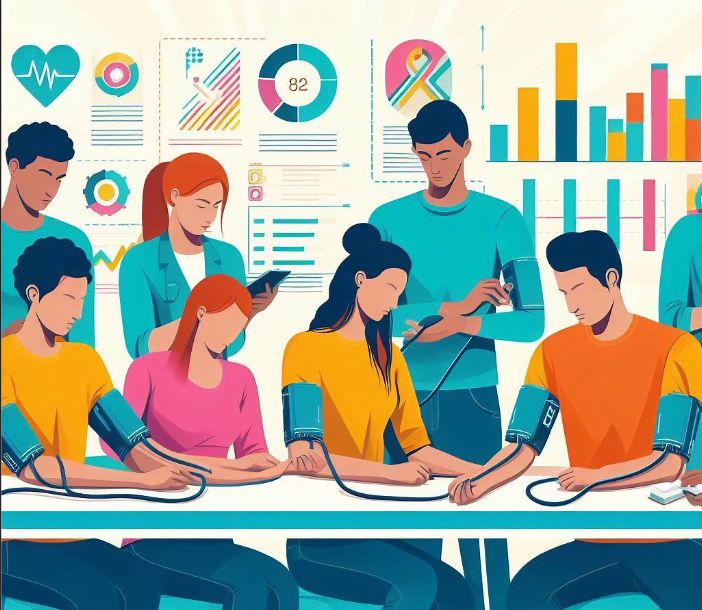 고혈압과 고지혈증_혈압을 측정하는 사람들 이미지