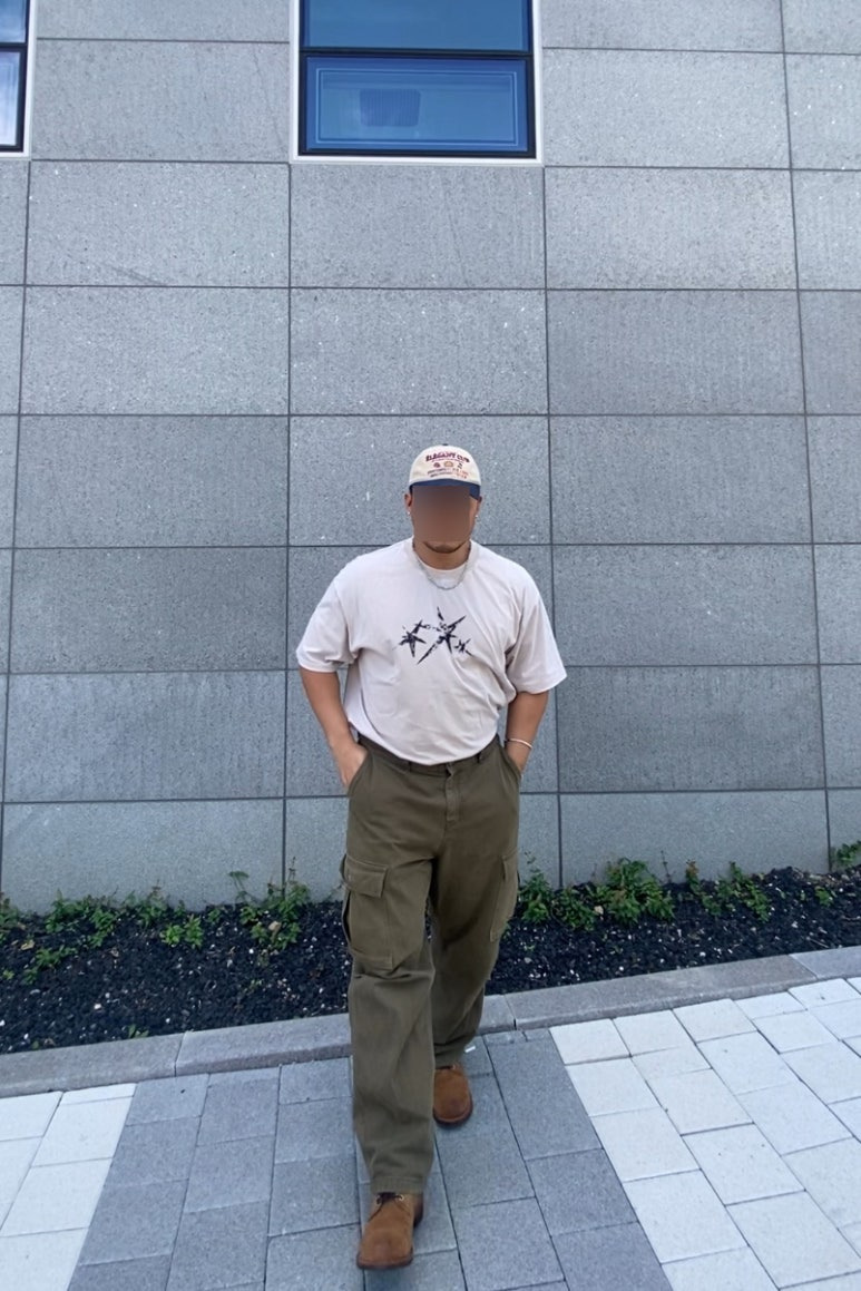 데일리룩('26. 9. 5.)곤니치와봉쥬르 빈티지 워싱투톤 볼캡, 스탠다드에러 피그먼트 티셔츠, 프리즘웍스 카고팬츠, 레드윙 아이언레인저 스웨이드 8083 호손 뮬스키너, 케이엔드