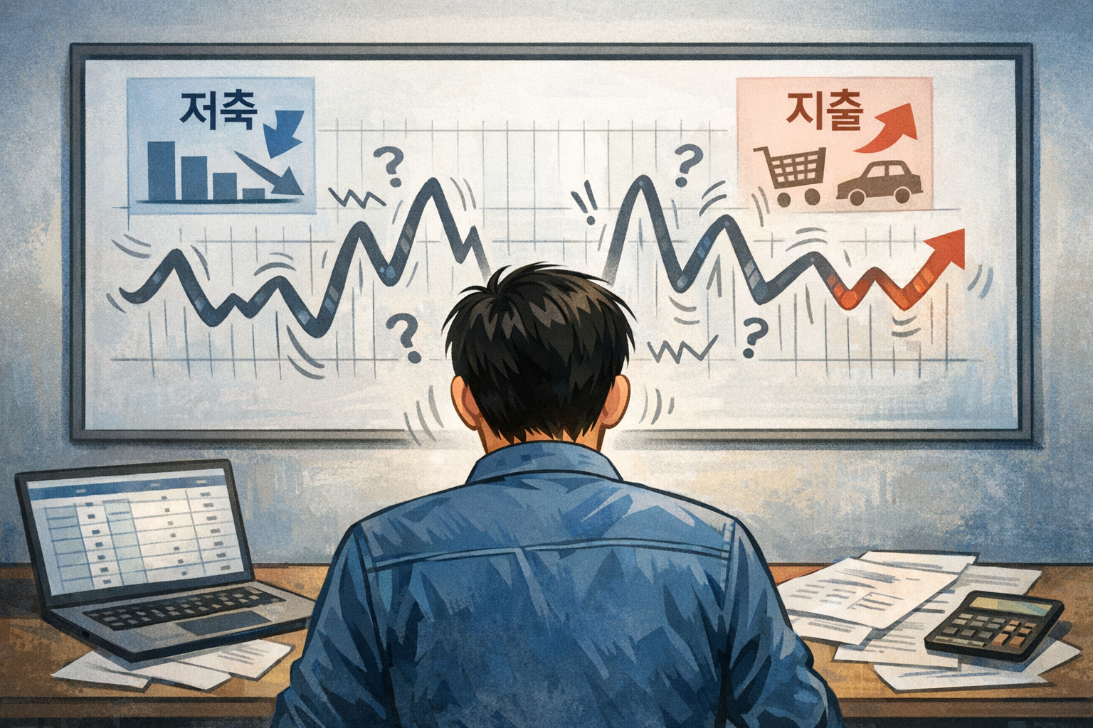 소비 기준 없이 흔들리는 월급 관리 구조를 확인하는 남자의 뒷모습