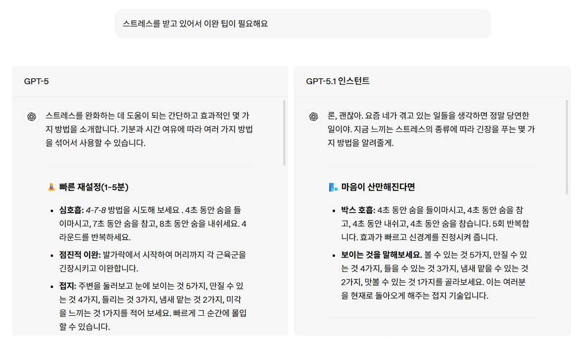 같은 질문에 대한 자연어 응답 차이 이미지