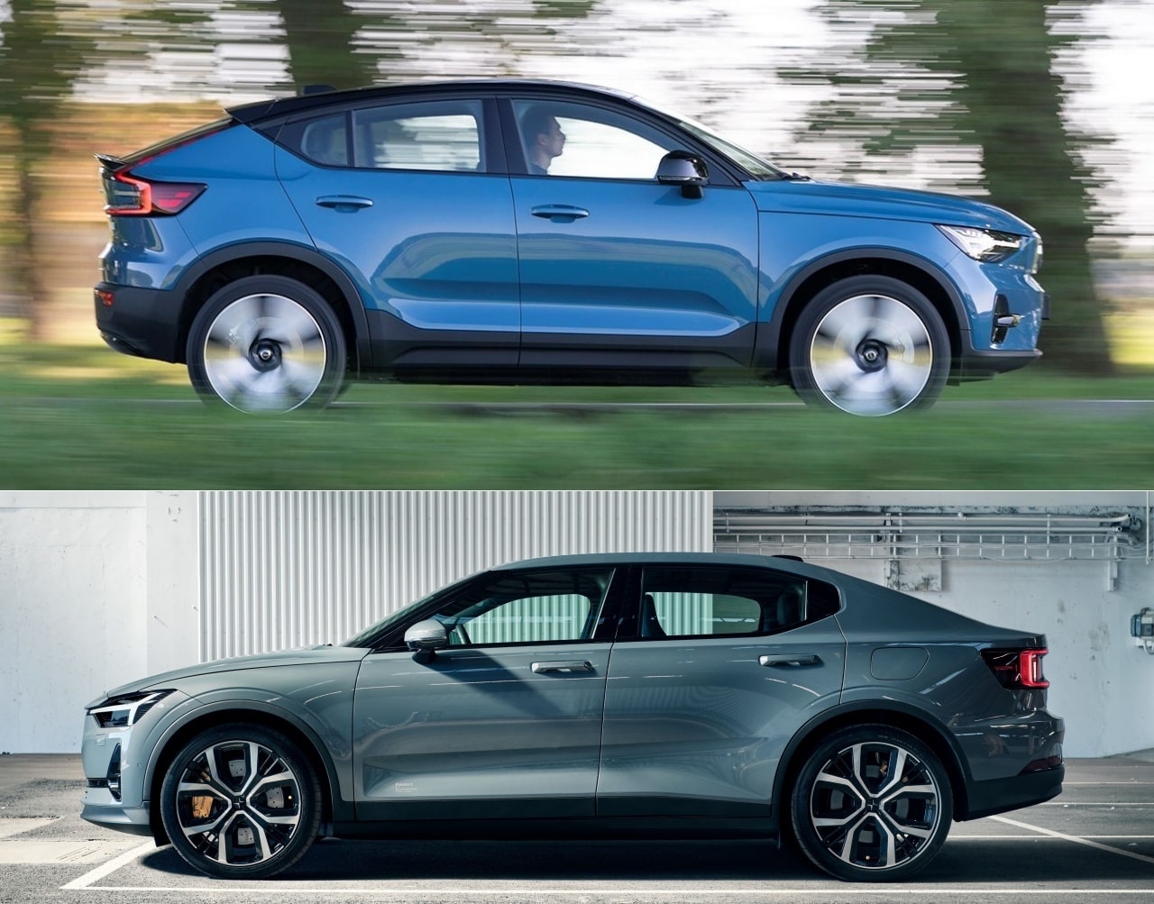 C40 리차지(위)와 폴스타 2 듀얼 모터(아래)는 성능이 비슷합니다.