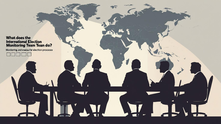 여러 국적의 사람들이 회의하는 모습을 담은 국제 선거 감시단 설명 이미지