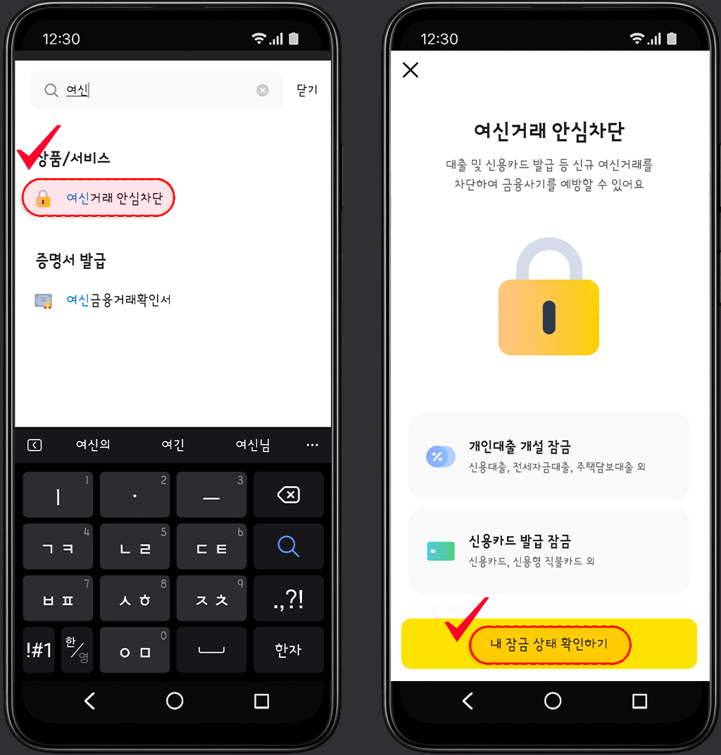 카카오뱅크 여신거래 안심차단