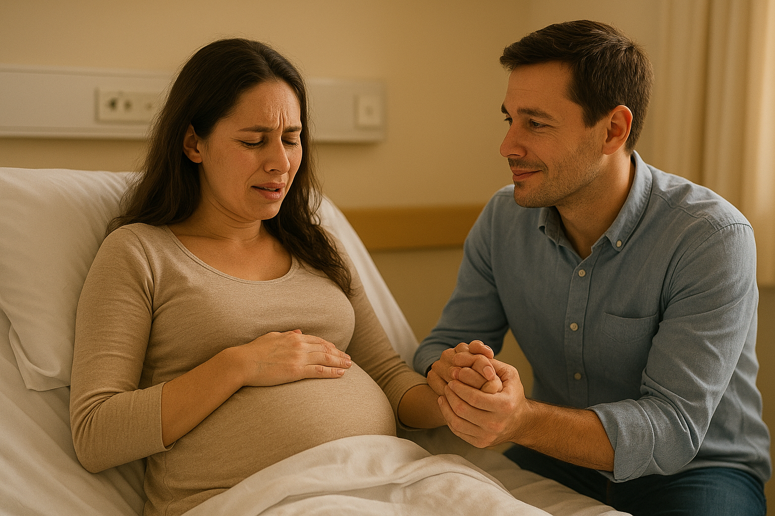 무통주사 전 출산임박한 임산부와 남편 이미지