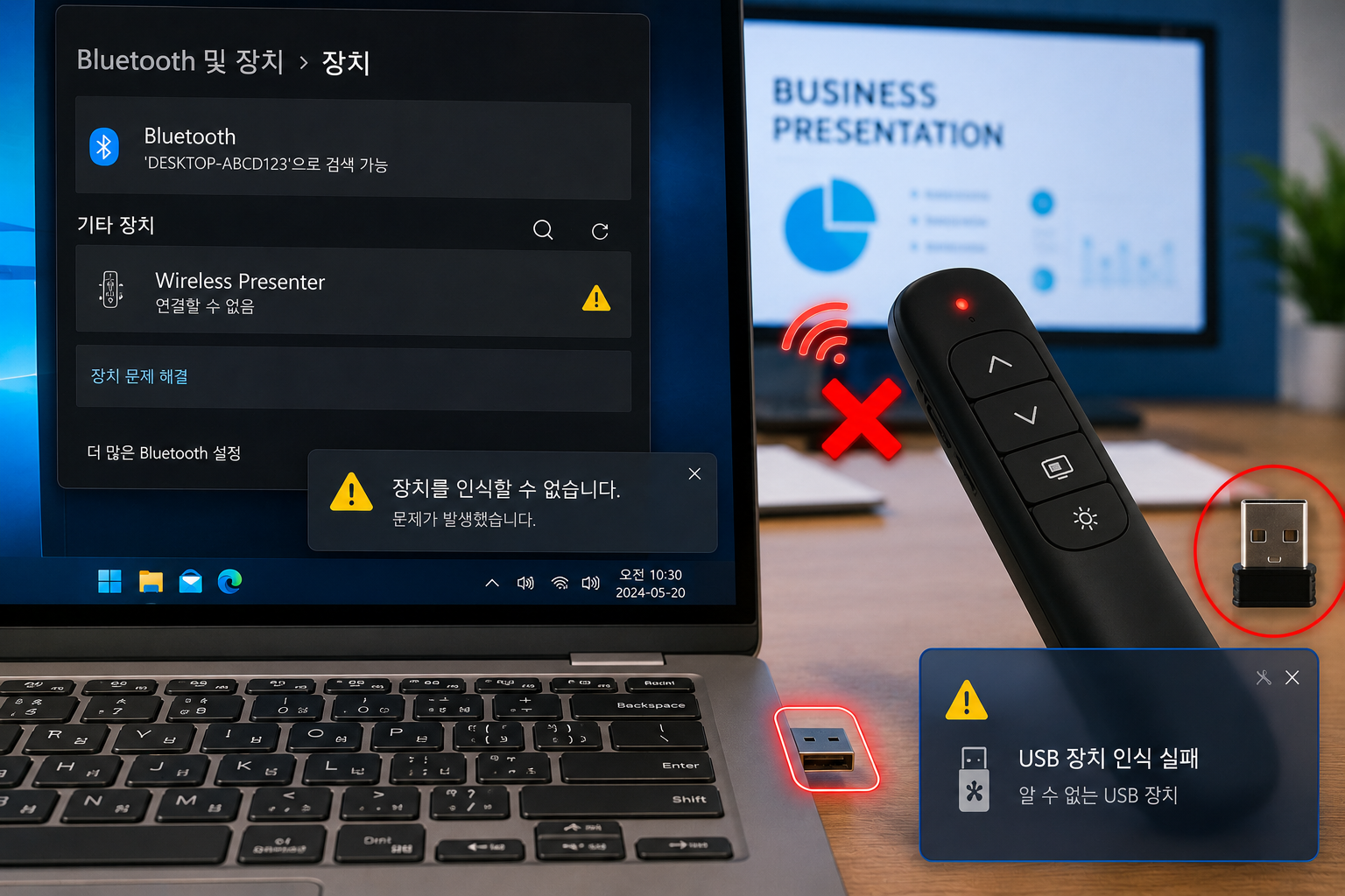무선 프레젠터 PC 인식 안됨 해결방법 총정리 PPT 리모컨 USB 수신기 인식 안됨 발표 리모컨 연결 오류 원인