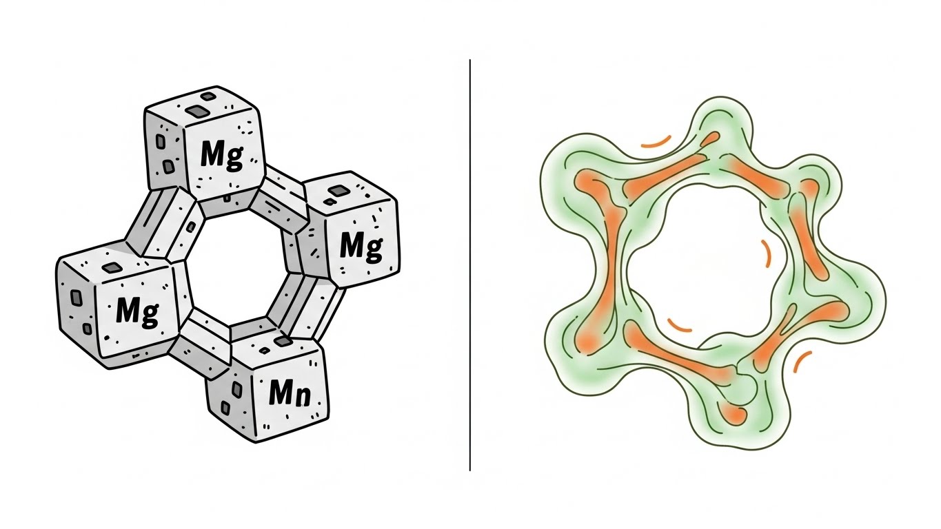 두 가지 스타일화된 분자 구조를 나란히 비교한 것입니다