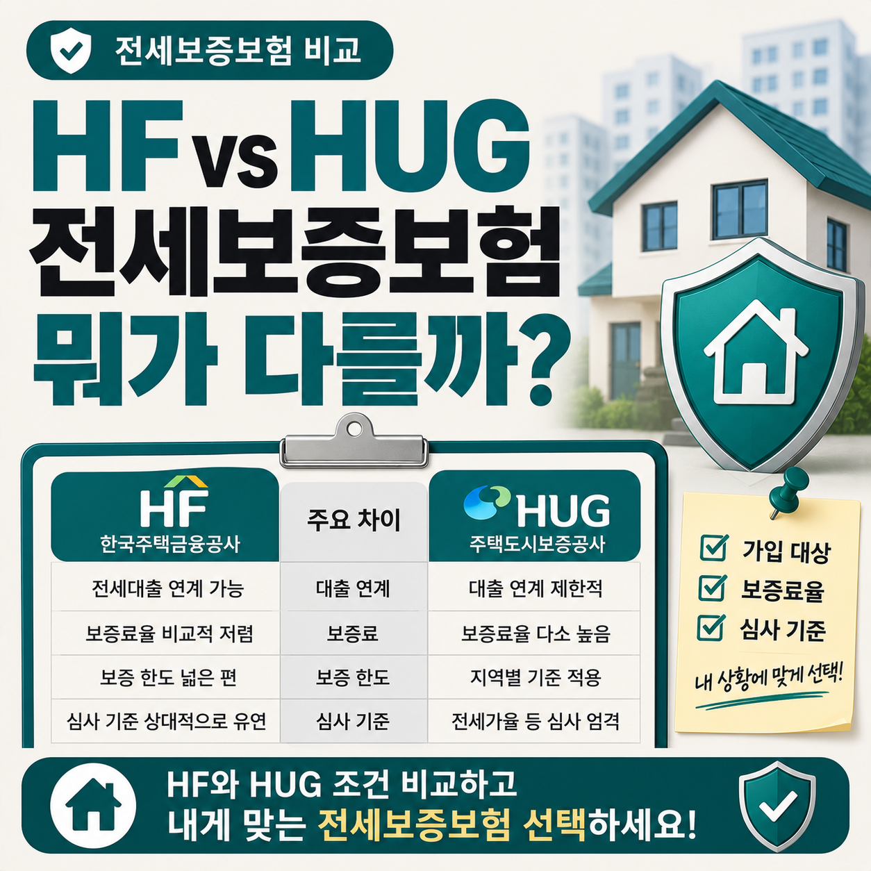 HF와 HUG 전세보증보험 조건 비교 이미지